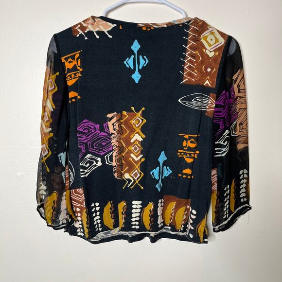 Le Mieux Studio Artsy Eclectic Top M Black V-Neck 3/4 Sleeve Abstract Print - Picture 4 of 4